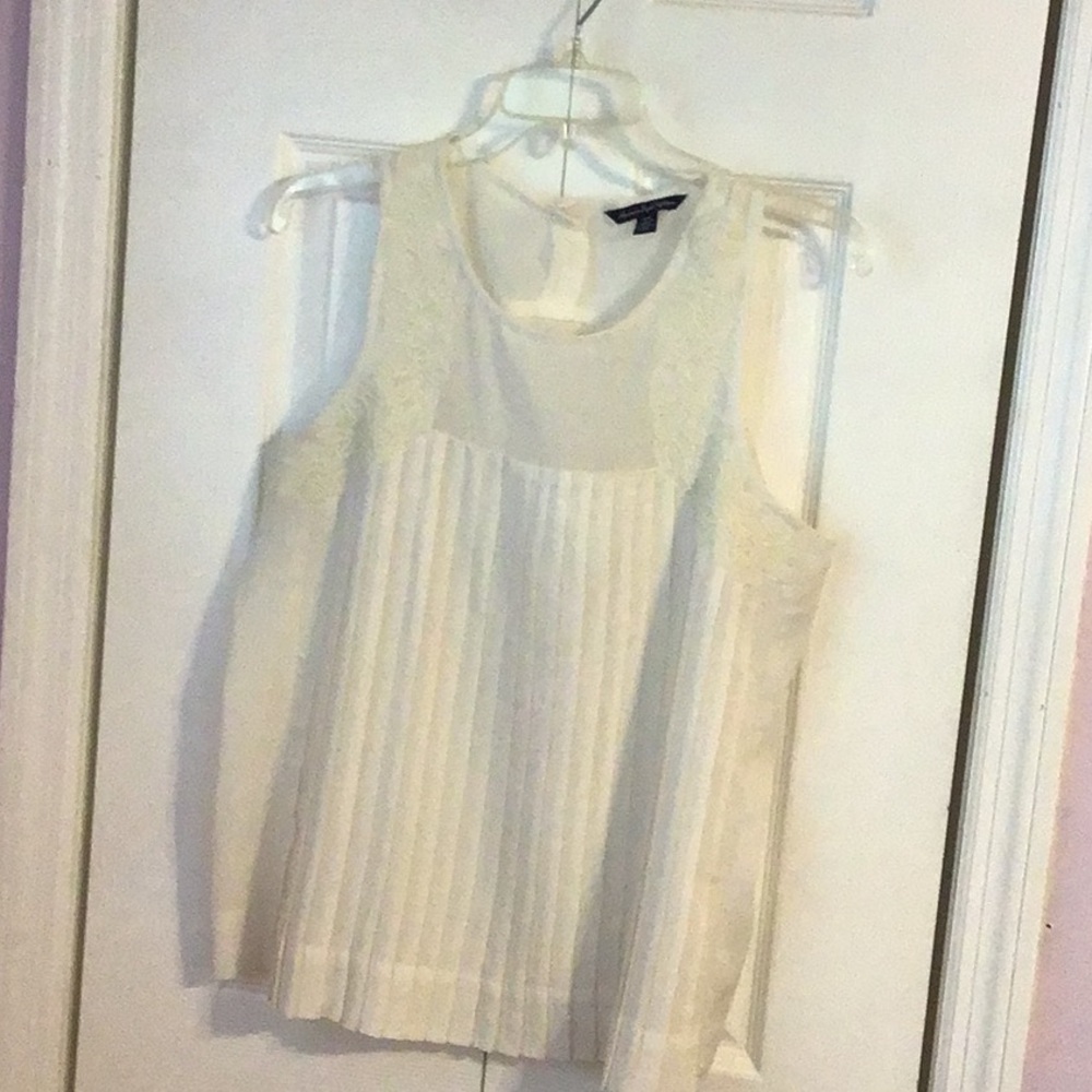 American Eagle Outfitters Cream Pleated Tank Top